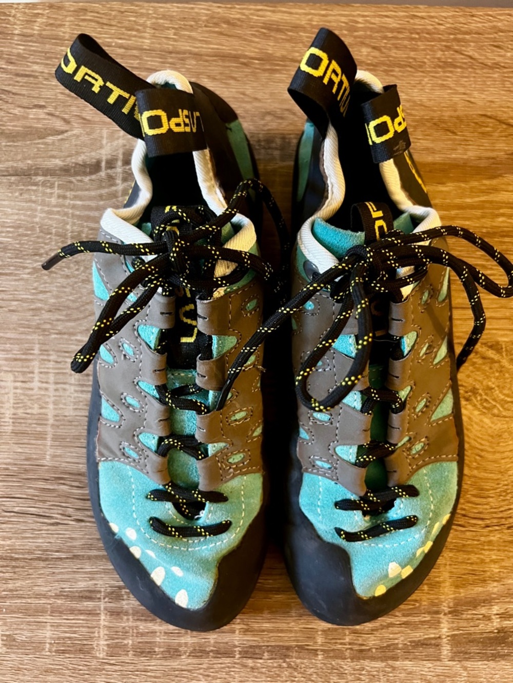 La Sportiva Teal and Black Tarantula Lace Climbing Shoes